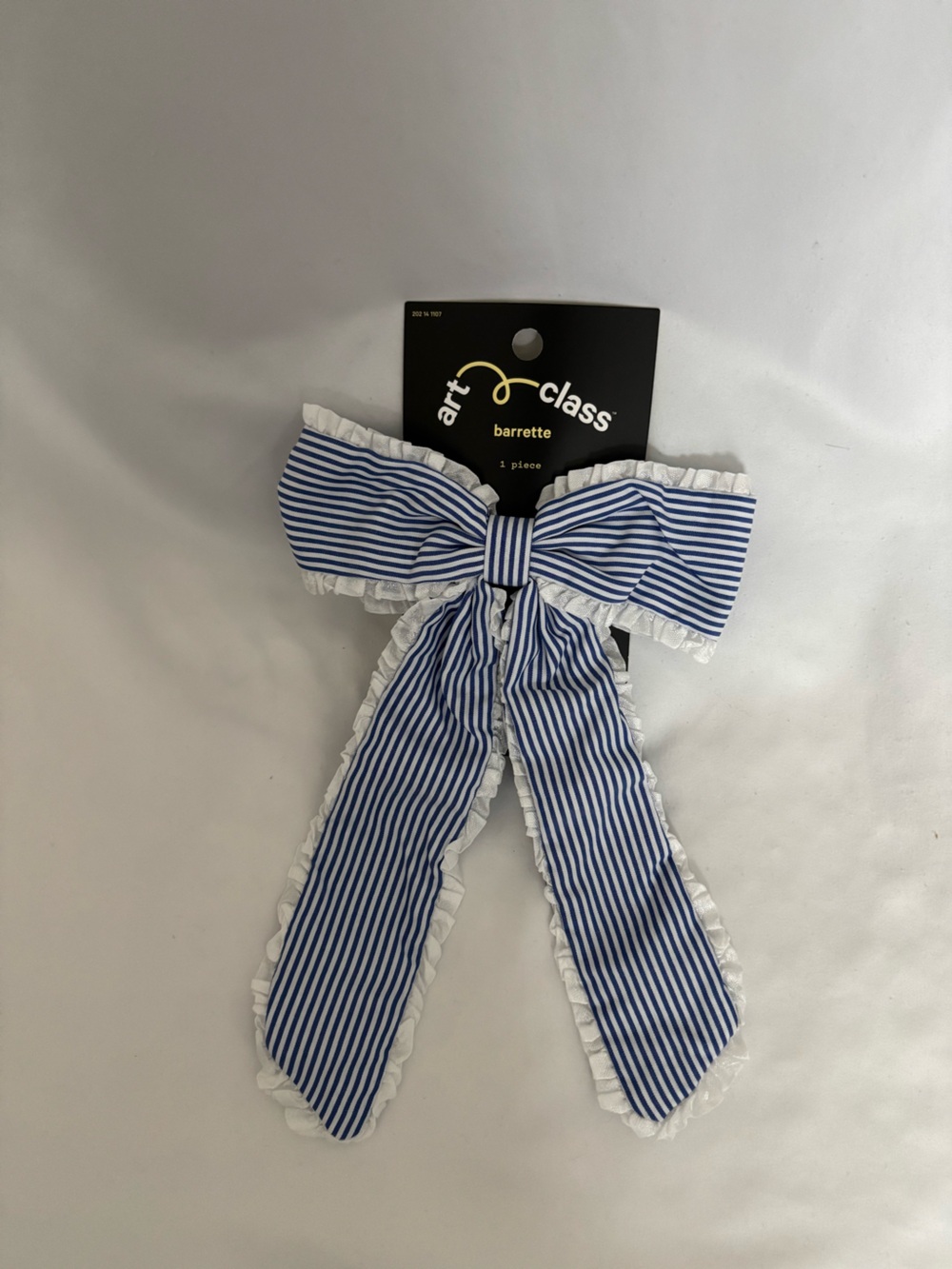 art class Blue & White Striped Ruffle Hair Bow